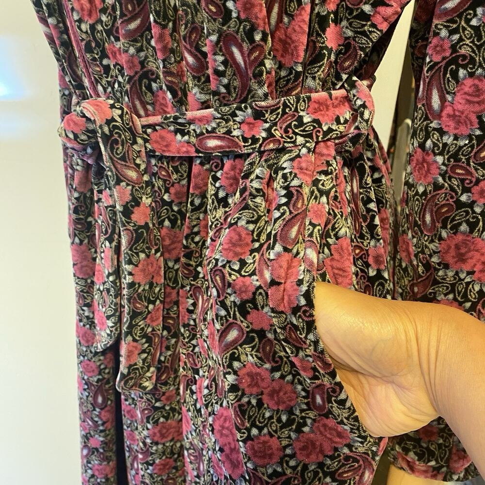 VTG 80s Paisley Ditsy Floral Velour Gown Maxi Dress Cottagecore Prairie SM/L - Picture 9 of 10
